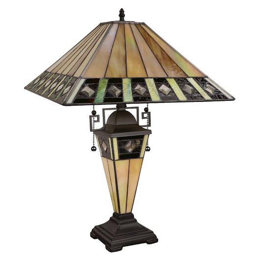 Giles Tiffany-Style 3-Light Mission Double Lit Table Lamp 16" Shade