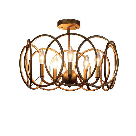 Archer Farmhouse-Style Antique Brass 4 Light Semi-Flush Fixture 24" Wide
