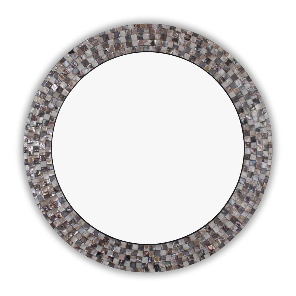 CHLOE's Reflection Vertical Hanging Seashell Finish Round Framed Wall Mirror 30" Height