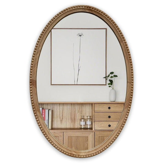 CHLOE's Reflection Contemporary Maple Wood Finish Oval Textured Framed Wall Mirror 32" Height