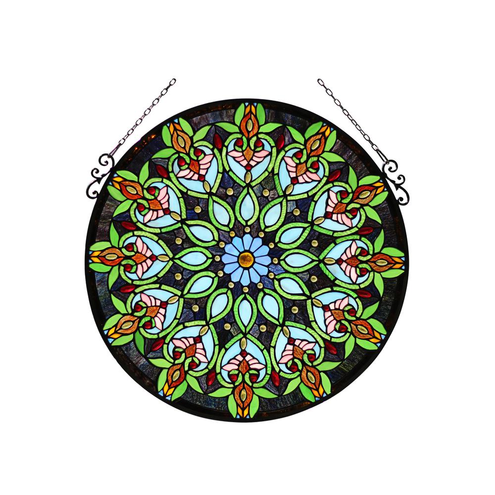 CHLOE Lighting ARABELLA Tiffany-Style Victorian Stained Glass Window Panel, 26" Width