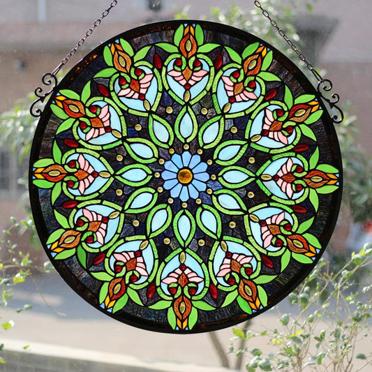 CHLOE Lighting ARABELLA Tiffany-Style Victorian Stained Glass Window Panel, 26" Width