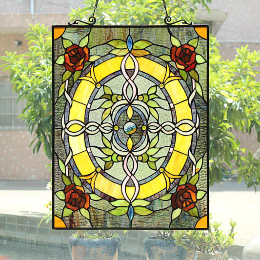CHLOE Lighting BONICA Tiffany-Style Floral Stained Glass Window Panel 24" Height