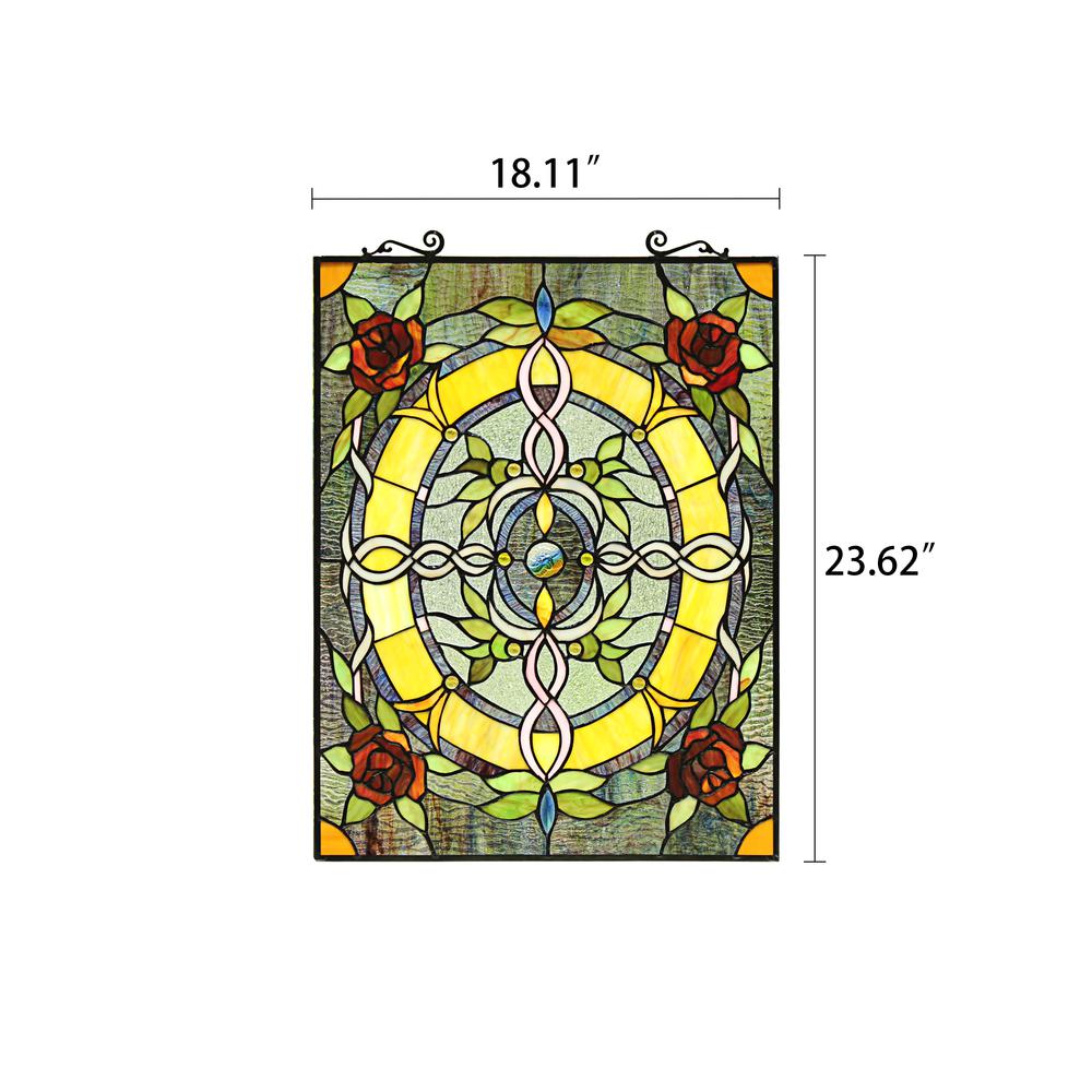 CHLOE Lighting BONICA Tiffany-Style Floral Stained Glass Window Panel 24" Height