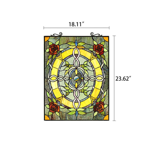 CHLOE Lighting BONICA Tiffany-Style Floral Stained Glass Window Panel 24" Height