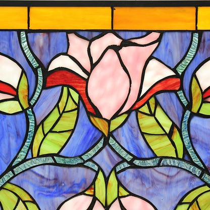 CHLOE Lighting ORIENTAL Tiffany-Style Floral Stained Glass Window Panel 34" Wide