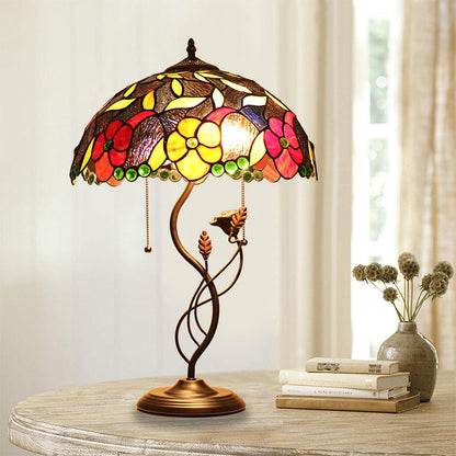 CHLOE Lighting MARIEBELLE Tiffany-Style Floral Stained Glass Table Lamp 16" Width