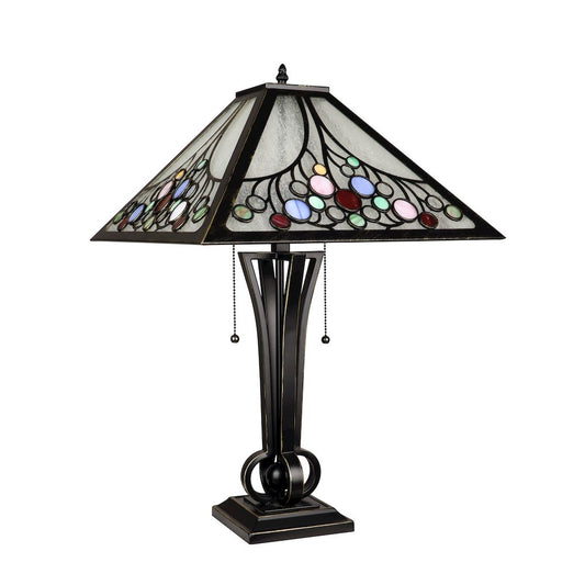 Retro-Style Stained Glass 2-Light Table Lamp 16" Shade