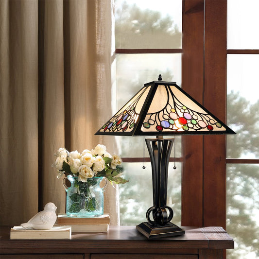 Retro-Style Stained Glass 2-Light Table Lamp 16" Shade