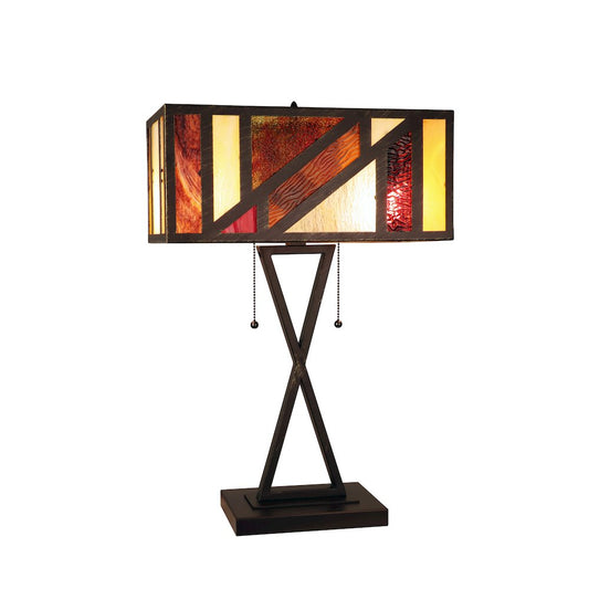Retro-Style Stained Glass 2-Light Table Lamp 16" Shade