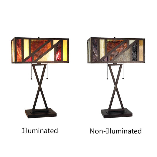 Retro-Style Stained Glass 2-Light Table Lamp 16" Shade