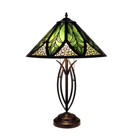 Retro-Style Stained Glass 2-Light Table Lamp 18" Shade
