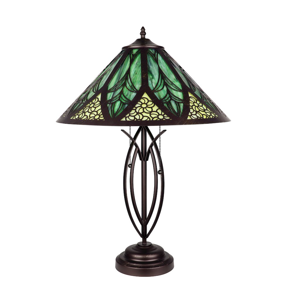 Retro-Style Stained Glass 2-Light Table Lamp 18" Shade