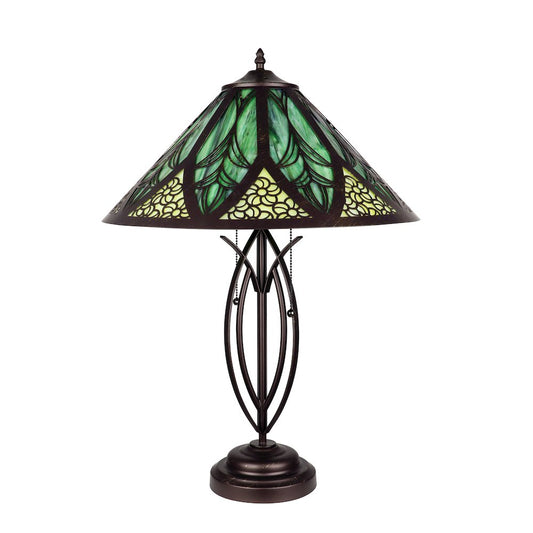 Retro-Style Stained Glass 2-Light Table Lamp 18" Shade