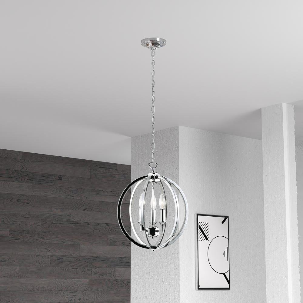 3LT Chandelier, Polished Chrome,Jeweled Accents