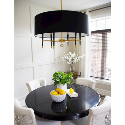 6LT Incandescent Chandelier, VB, Blk Shade