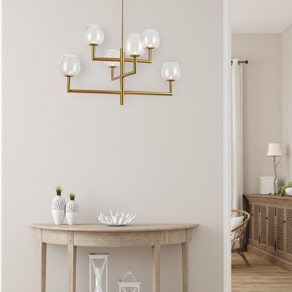 6LT Chandelier,  AGB, CLR Glass