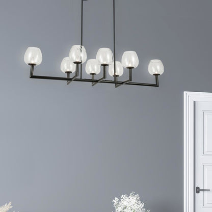 8LT Horiz Chandelier,  MB, CLR Glas
