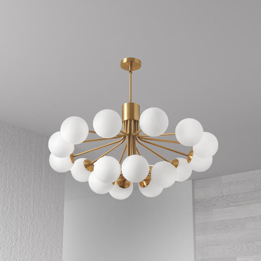 9LT Chandelier, AGB Finish, Opal Glass