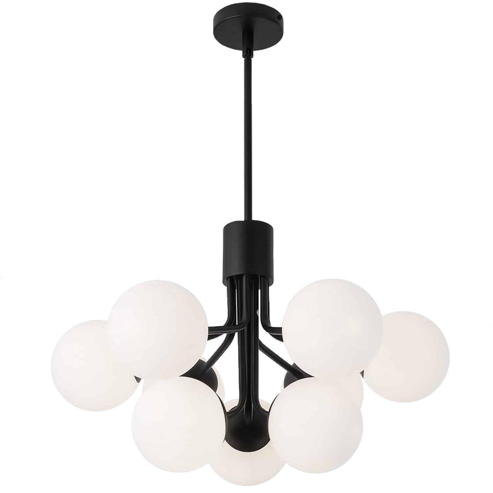 9LT Chandelier, MB Finish, Opal Glass