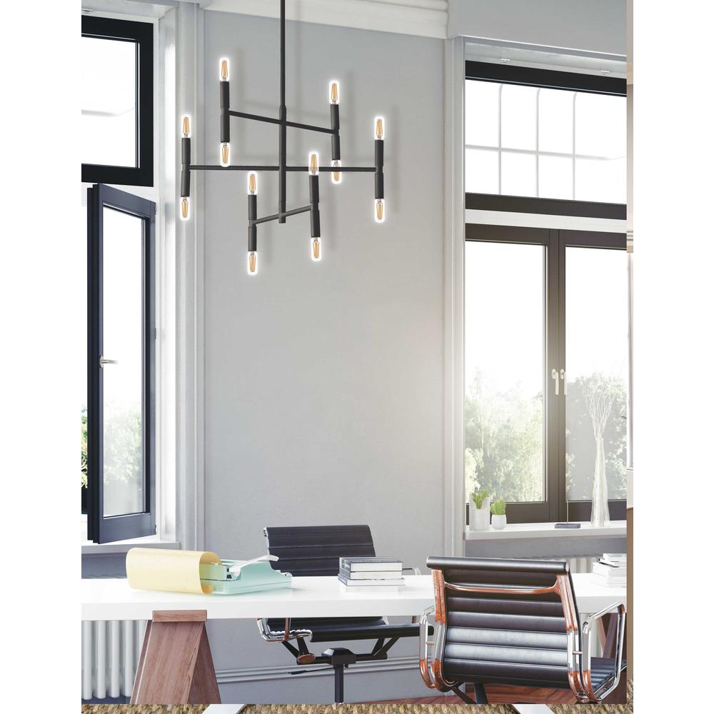 12LT Incandescent Chandelier, Matte Black