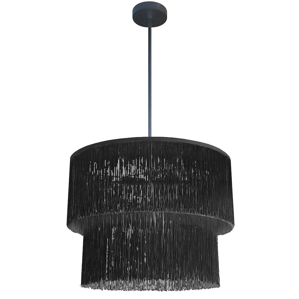 4 Light Matte Black Chandelier w/ Black Fringe