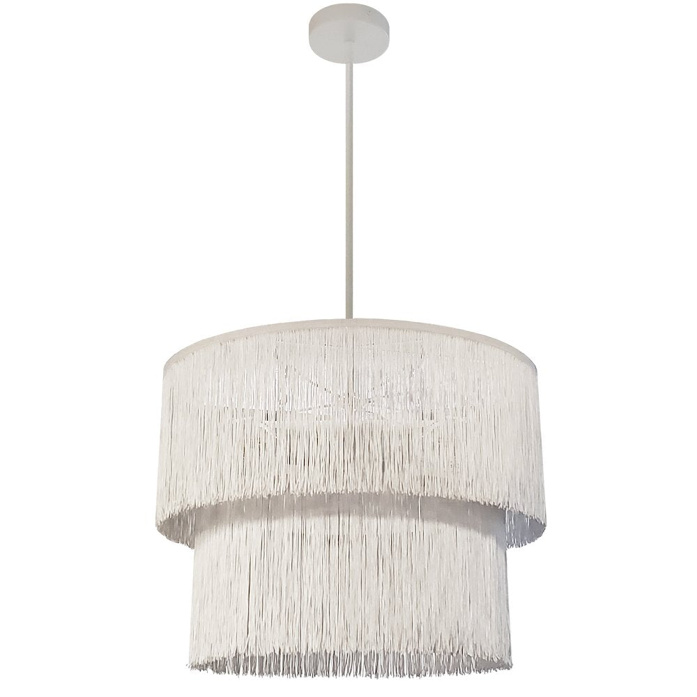 4 Light Matte White Chandelier w/ White Fringe