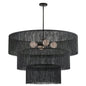 4 Light Chandelier in Matte Black w/ Black Tassel Shades