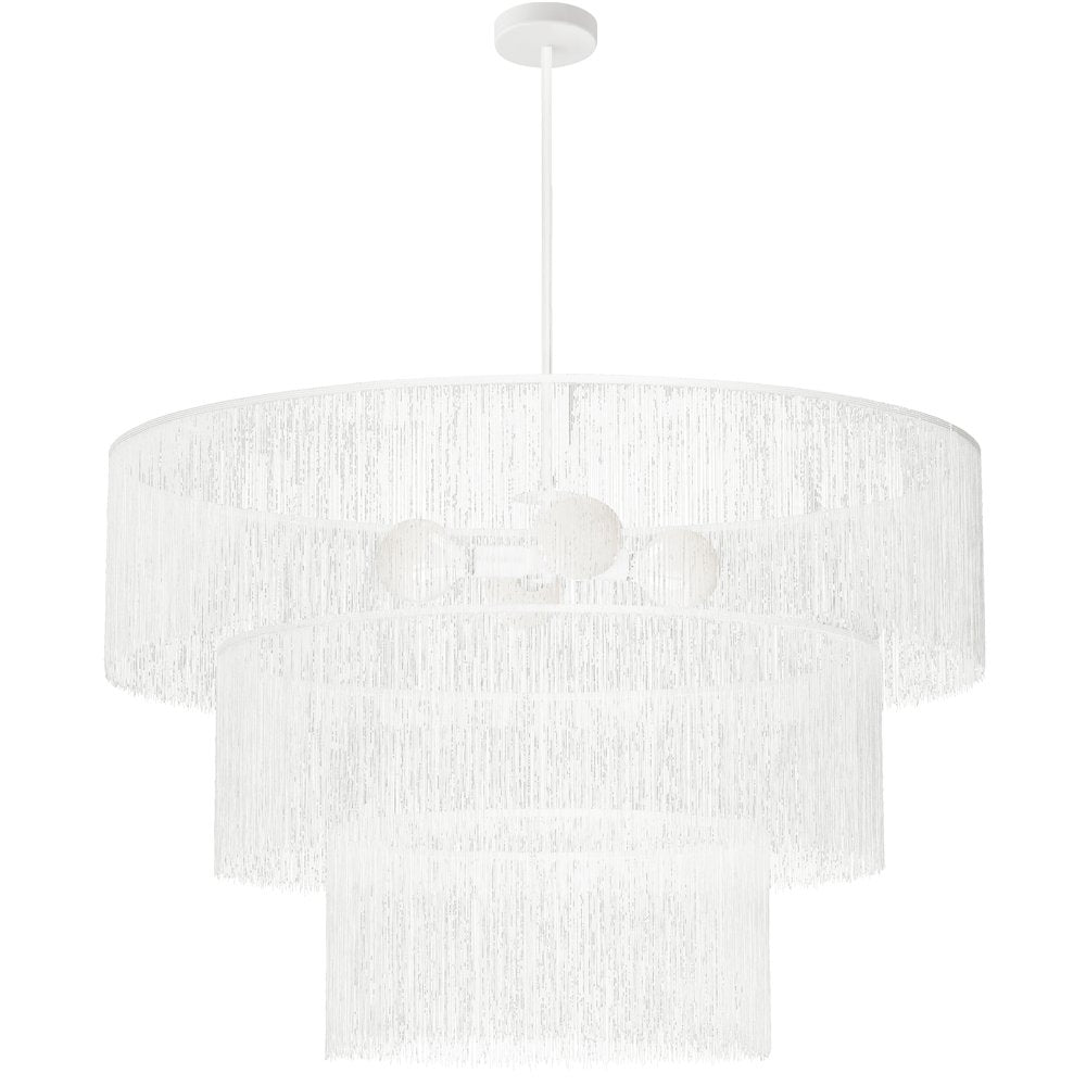 4 Light Chandelier Matte White w/ White Tassel Shades