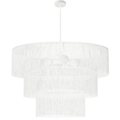 4 Light Chandelier Matte White w/ White Tassel Shades