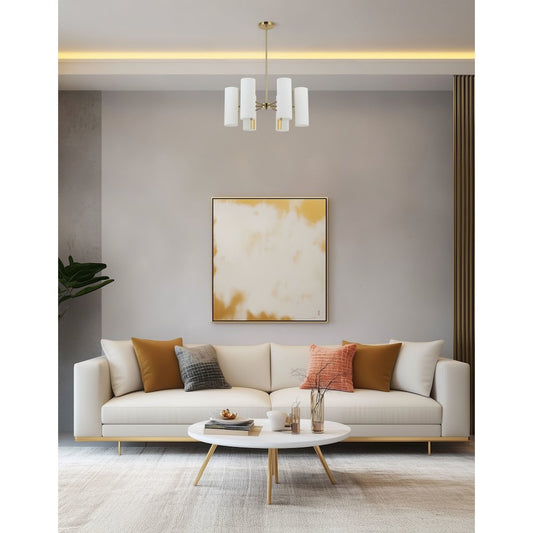 6 Light Aged Brass Chandelier w/ Opal Glass