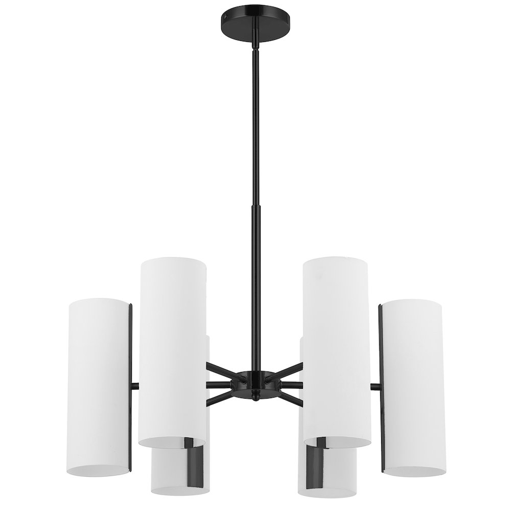 6 Light Matte Black Chandelier w/ Opal Glass