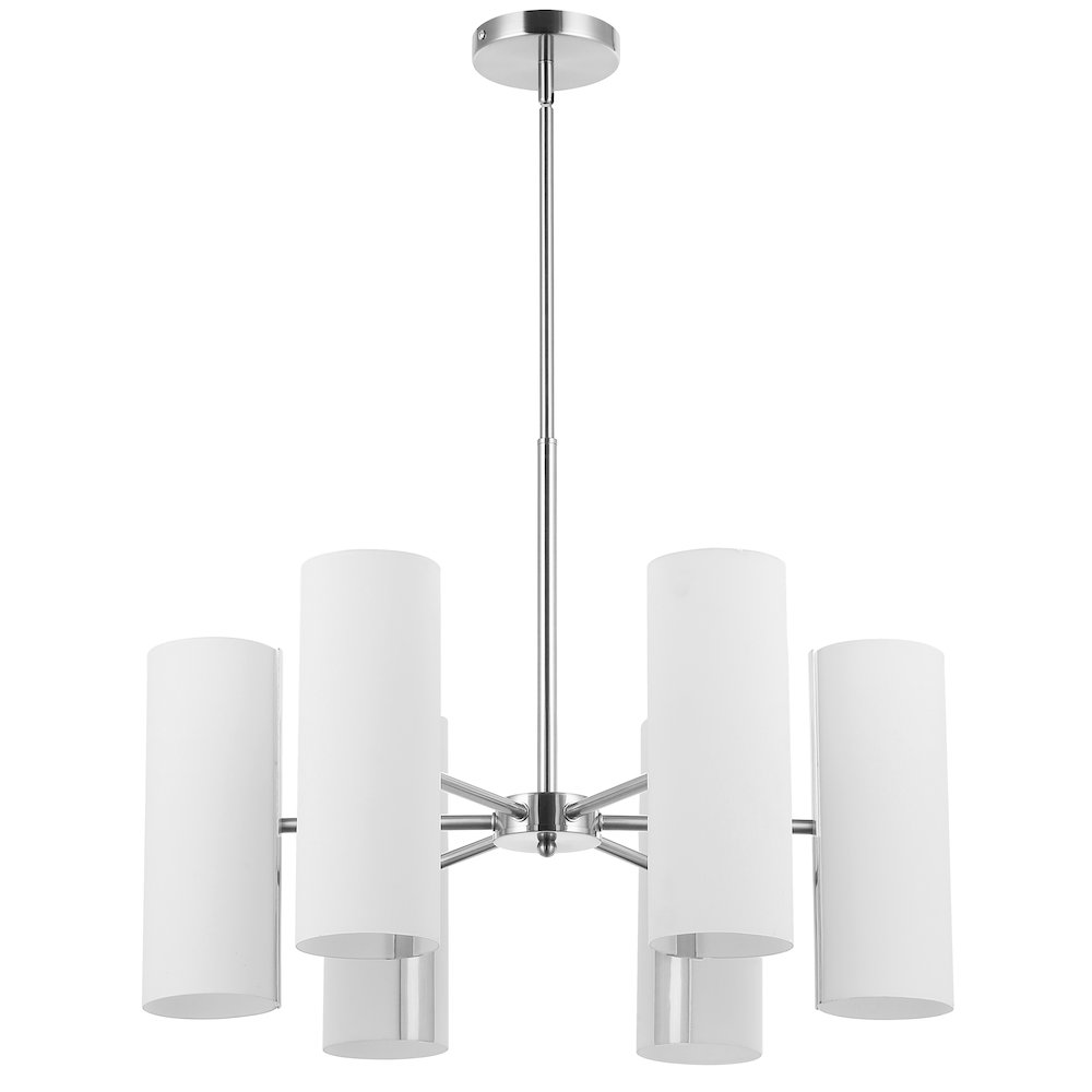 6 Light Satin Chrome Chandelier w/ Opal Glass