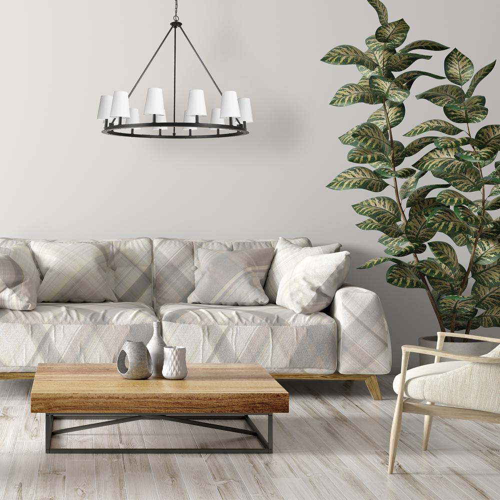 12LT Incandescent Chandelier, MB, WH Shades