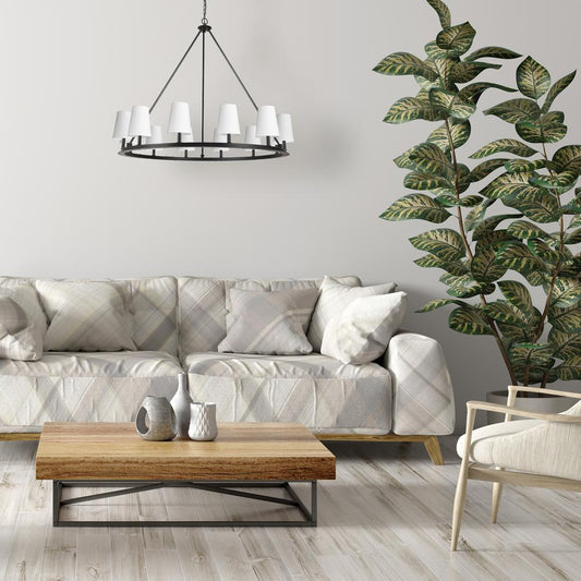 12LT Incandescent Chandelier, MB, WH Shades