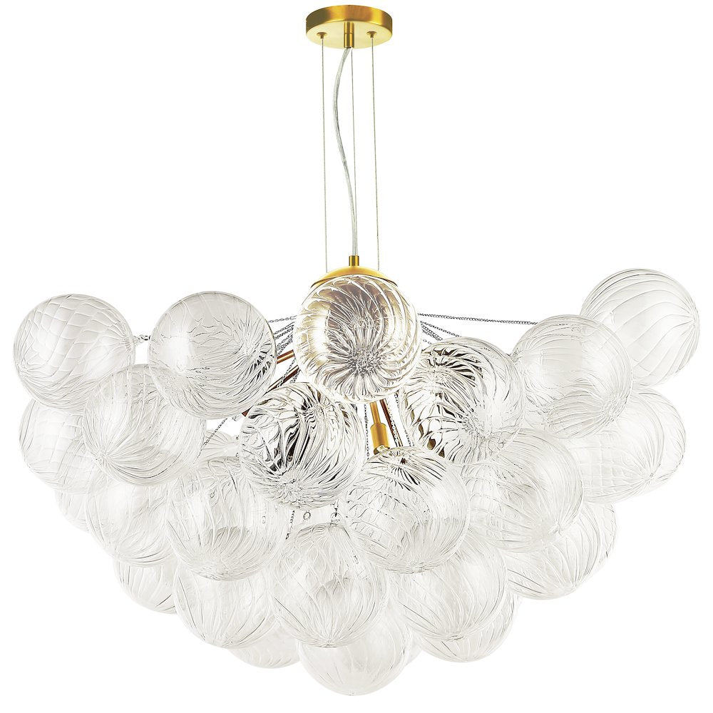 12 Light Aged Brass Chandelier w/ Clear Spiral Glass