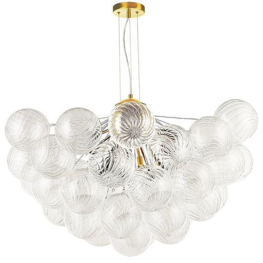 12 Light Aged Brass Chandelier w/ Clear Spiral Glass