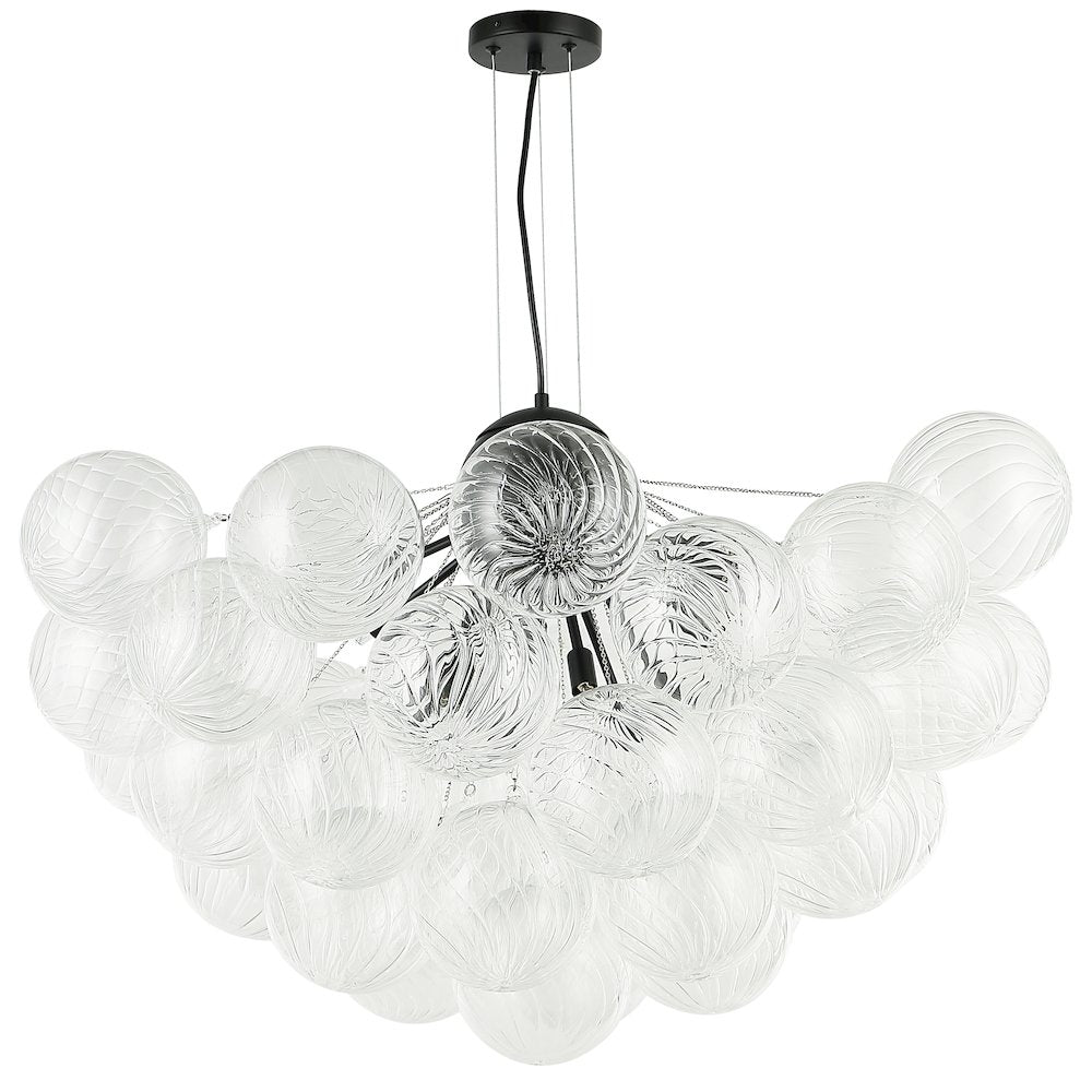 12 Light Matte Black Chandelier w/ Clear Spiral Glass