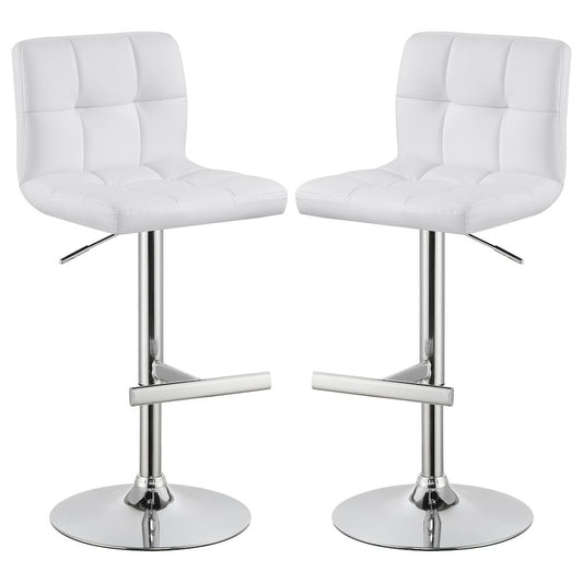 Lenny Upholstered Adjustable Bar Stool White (Set of 2)