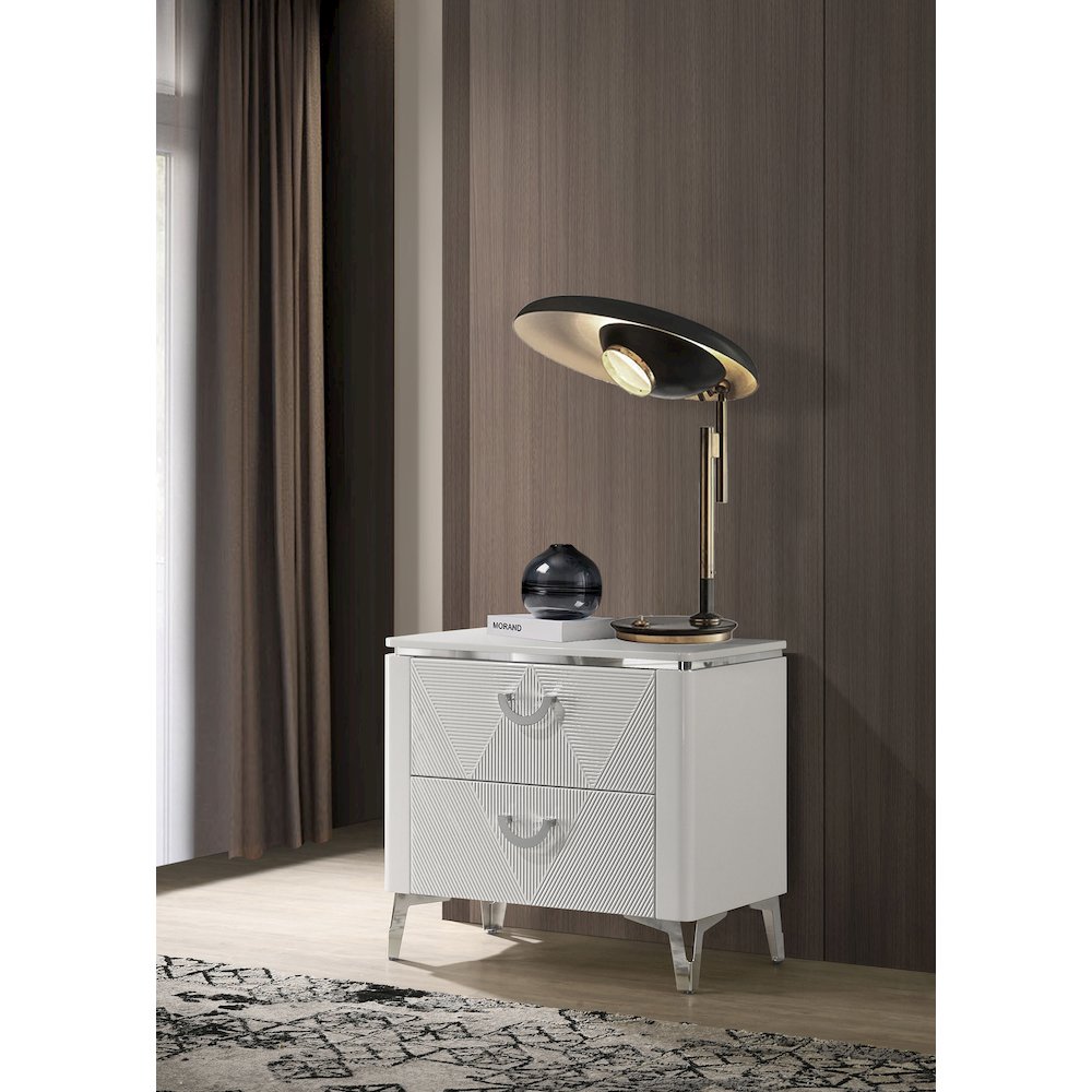 Cassia 2-drawer Nightstand Bedside Table White High Gloss