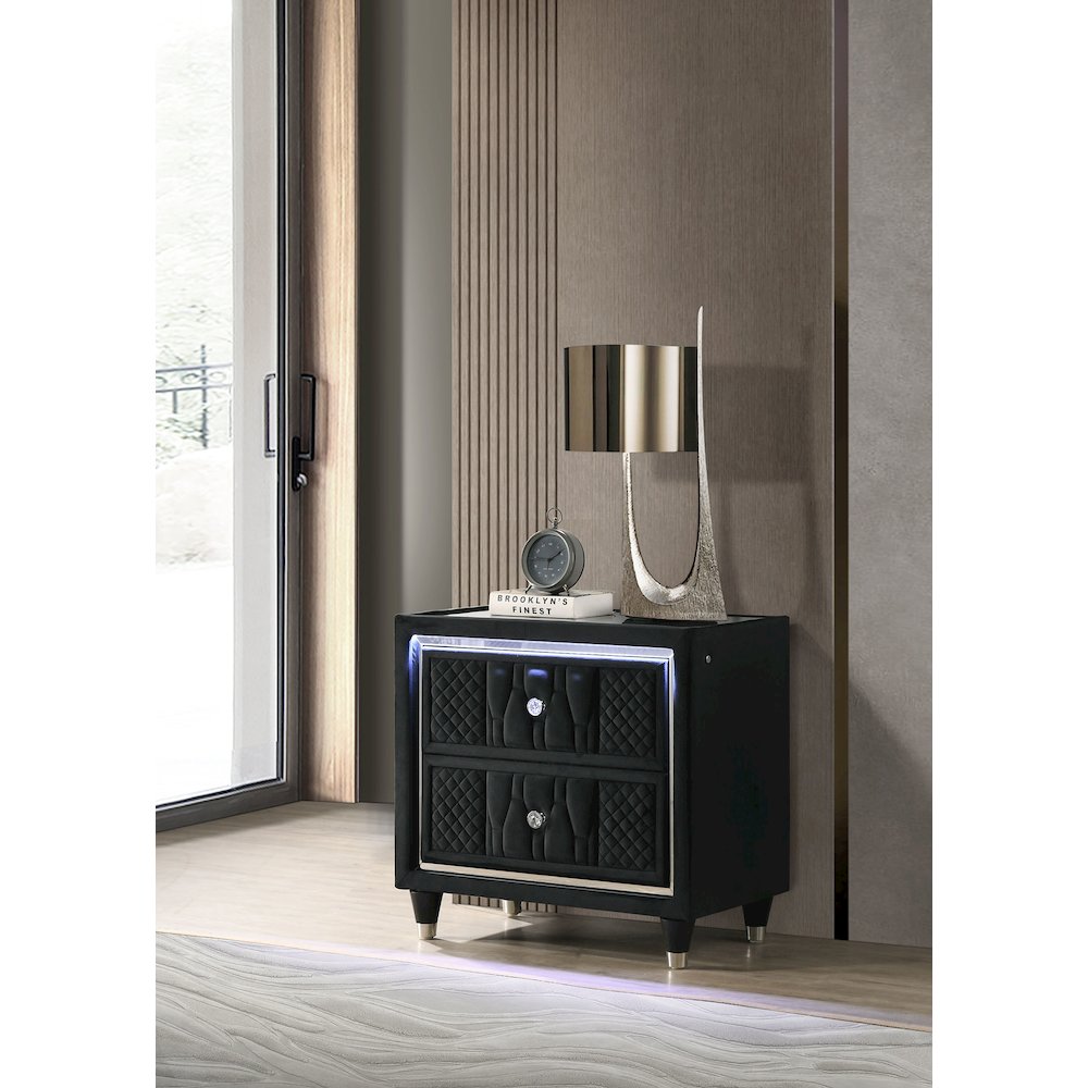Lorient 2-drawer LED Nightstand with USB Black