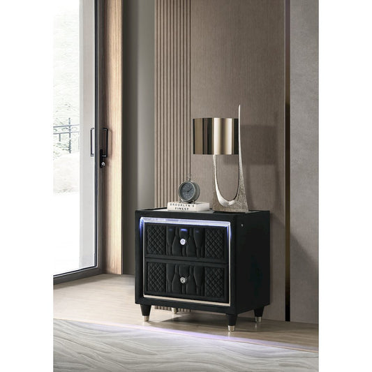 Lorient 2-drawer LED Nightstand with USB Black