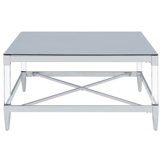 Lindley Square Tempered Mirror Acrylic Coffee Table Chrome