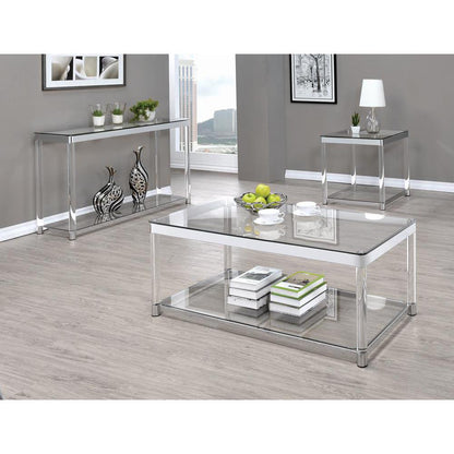 Anne Sofa Table with Lower Shelf Chrome and Clear