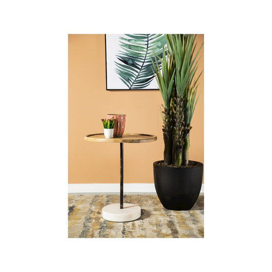 Ginevra 24" Wood Top Marble Base Table Natural and White