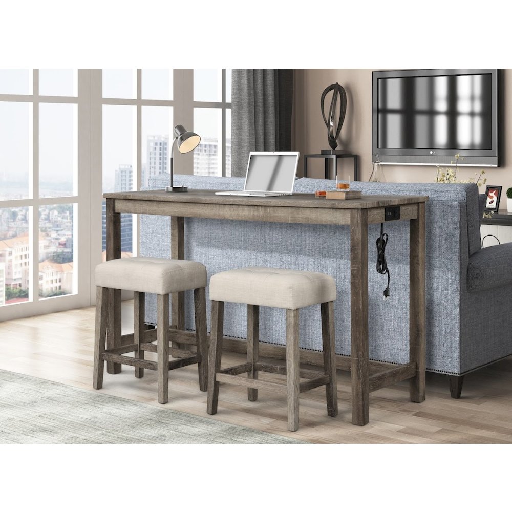 Yosef 60" Antique Oak Rectangular Bar Table with 2 USB Ports/Electrical Outlet