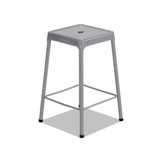 Counter-Height Steel Stool, Backless, Supports Up to 250 lb, 25" Seat Height, Silver