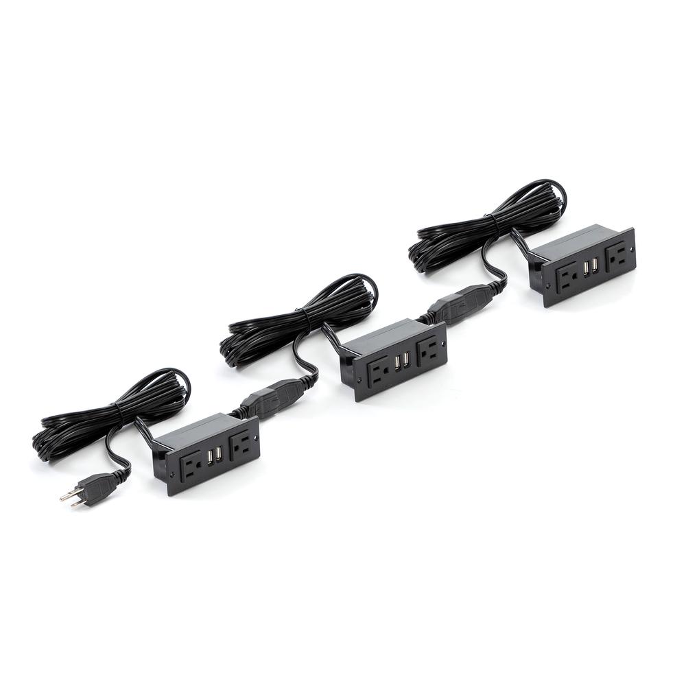 Power Module with 2 Power and 2 USB Outlets, 1 Daisy Chain Black