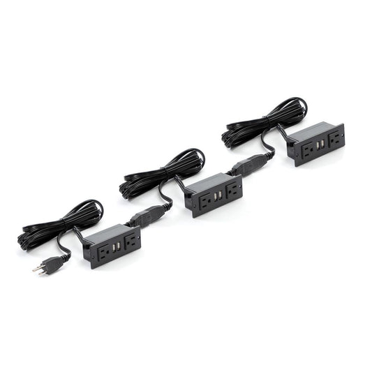 Power Module with 2 Power and 2 USB Outlets, 1 Daisy Chain Black