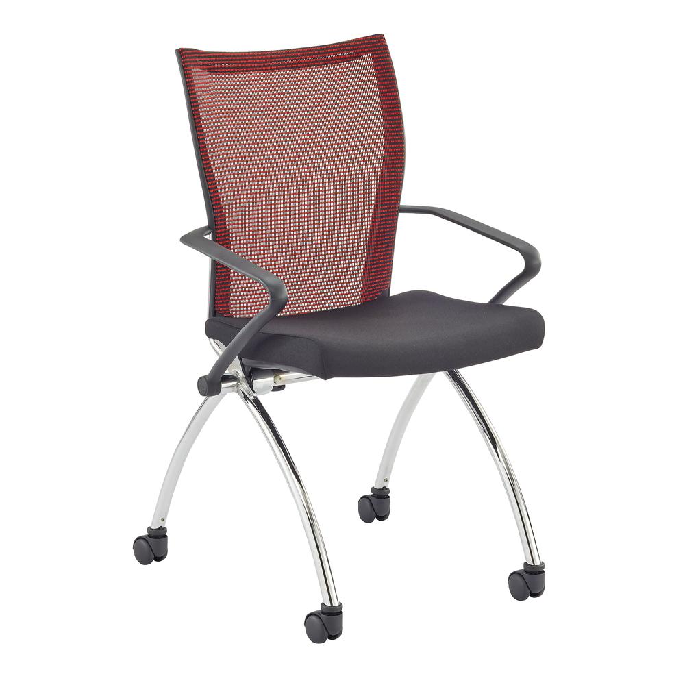 Valore TSH1 High Back Chair with Arms - Fabric Red Seat - Chrome Black Frame - 23" x 24" x 36.5" Overall Dimension. Set of 2